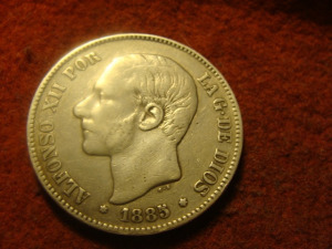 Spanyol hatalmas ezüst 5 peseta 1885   25 gramm 0,900 37 mm