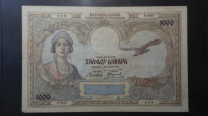 Jugoszlávia 1000 Dinara 1931  nagy méretű, ritkább bankjegy #068  (BK46)