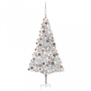 ezüstszínű PET megvilágított műkarácsonyfa gömb szettel 240 cm