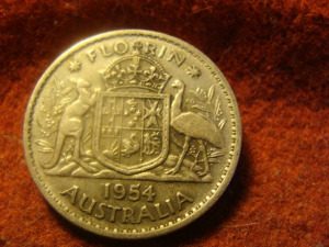 Ausztrália ezüst 1 florin 1954  11,3 gramm patina