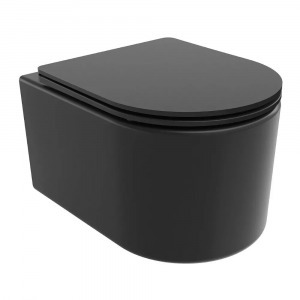 Noa Black perem nélküli mély öblítésű ovális fali WC, tető nélkül