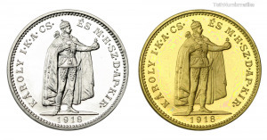 IV. Károly 20 Korona 1918 K-B ezüst és réz utánveret párban