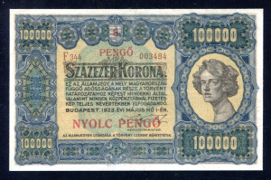 1923  100.000 Korona  ( 8 pengő FB ) ( hajtásnál minimális javítás )  -SP63