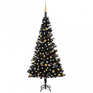 fekete PVC megvilágított műkarácsonyfa gömb szettel 150 cm