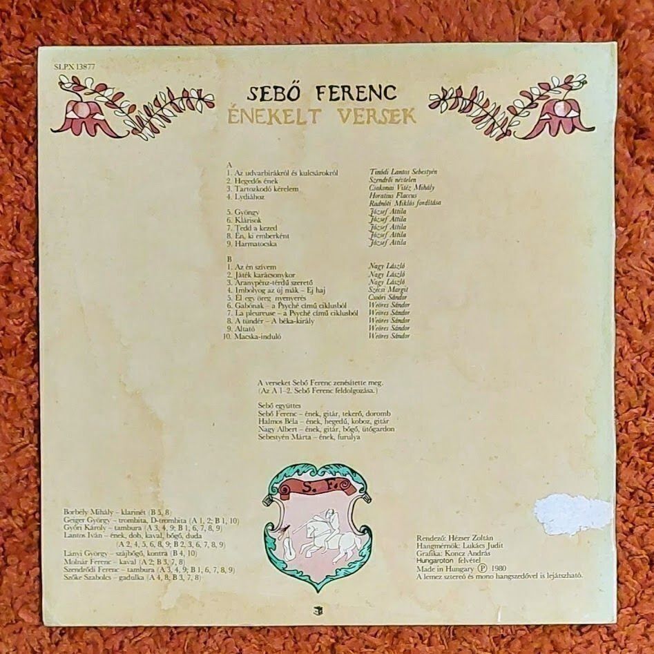 Sebő Ferenc - Énekelt Versek - LP - Hungaroton, 1980 - SLPX 13877