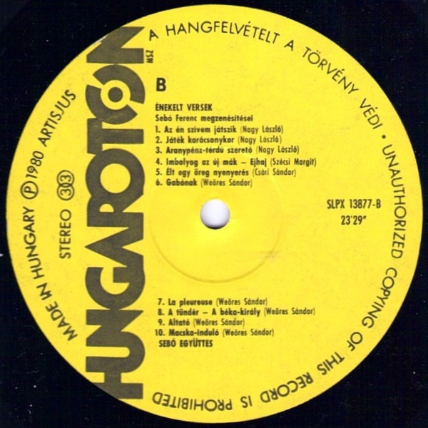 Sebő Ferenc - Énekelt Versek - LP - Hungaroton, 1980 - SLPX 13877