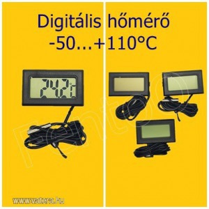 LCD kijelzős digitális hőmérő -50-110 fokig, elemmel együtt