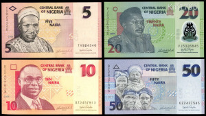 Nigéria 5 10 20 50 naira 2006-2007 - 4 db együtt (a 20-as polimer)  - UNC, banktiszta
