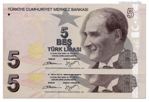 Törökország 5 Líra Bankjegy 2009 P222b sorszámkövető pár