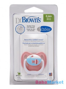 Dr. Browns PreVent vákummentes fogszabályzós játszócumi 0-6h-pink halacska 1db