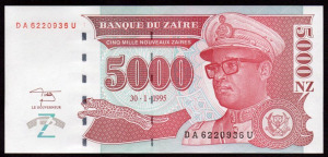 Zaire 5000 zaires UNC 1995