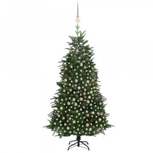 zöld PVC és PE műkarácsonyfa LED-del és gömbszettel 240 cm