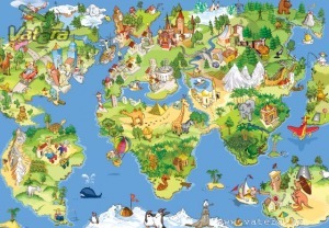 Ingyen posta, kész kép feszítőkeretben, vászonkép, mese, játék, gyerekszoba, világ, térkép, föld