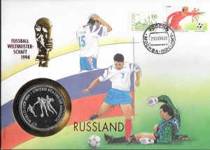 1994.Labdarúgó VB érmés boríték-Oroszország , Zambia 2000 Kwacha érmével  ( CuNi , PP )