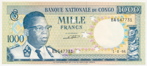 KONGÓ 1000 FRANK BANKJEGY 1964 UNC