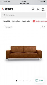 Copenhagen konyak barna 3 személyes bőrhatású kanapé