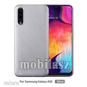 Samsung SM-A505F Galaxy A50, Szilikon védőtok, Karbon mintás, Ezüst