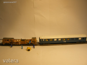 H0  1:87-es VERO ágyazatrendező kocsi figurákkal, szervízvagonnal, szett, vasútmodell