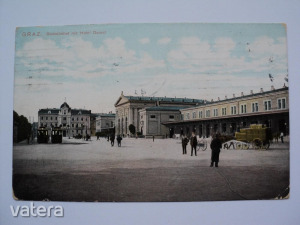 Graz, Déli Pályaudvar, Daniel szállodával. Vasútállomás, 1914. Ritka!