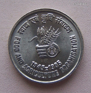 India 5 Rupia 1995 UNC / Vastag érme / Egy évben veretett változat / FAO / Ritkább R!