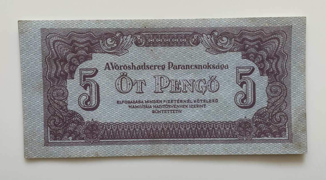 VH Öt Pengő  1944  --  ropogós papírral, folt -- aUNC