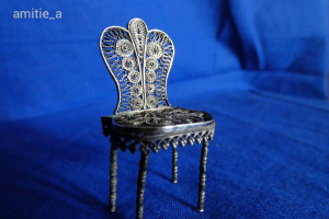 Antik filigrán,ezüst, miniatür szék