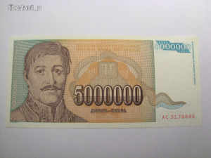 Jugoszláv 5 000 000 dinar 1993. HAJTATLAN ( UNC )