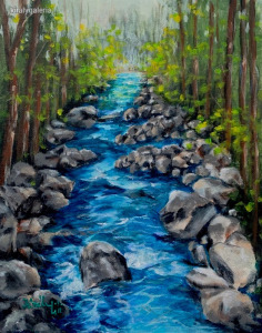 Kristálytiszta hegyi patak -akrilfestmény - 30 x 24 cm
