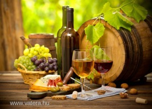Ingyen posta, kész kép feszítőkeretben, Vászonkép, szőlő, bor, csendélet, hordós bor
