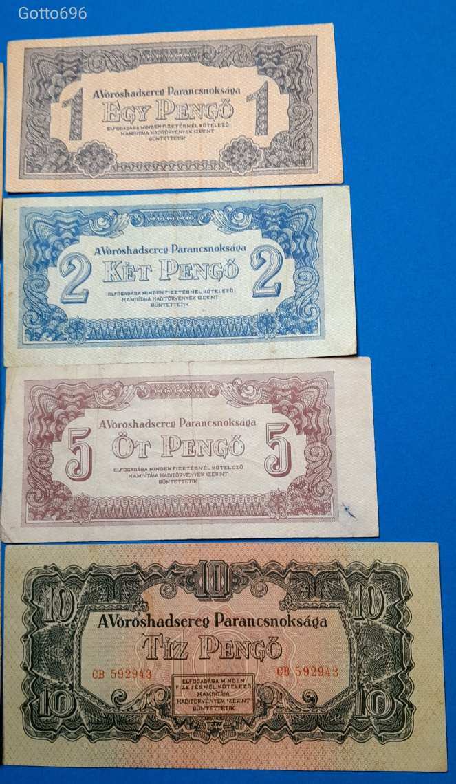 7 db -os 1944 -es Vöröshadsereg parancsnoksága vízjeles pengősor VF-F (L2251)
