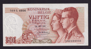 Belgium 50 francs aUNC 1966 (hajtatlan)