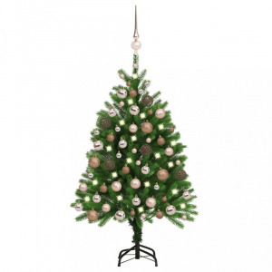 zöld megvilágított műkarácsonyfa gömb szettel 120 cm