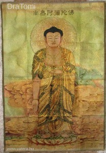 Buddha - régi tibeti hímzett selyem thangka falikép  - 60 x 90