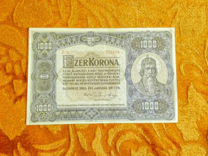 1920 -as ropogós 1000 Korona nagy alakú Orrel Füssli pénzjegynyomdás bankó Ritkább (L2802)