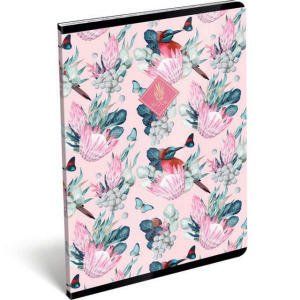 XRCise Look exkluzív vonalas füzet - A4 - Fifteen rózsaszín virágos - madaras