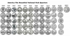 56 db  25 cent (quarter) Nemzeti Parkok teljes sor 2010-2021, UNC, USA