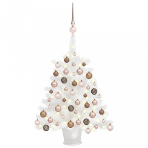 fehér megvilágított műkarácsonyfa gömb szettel 65 cm