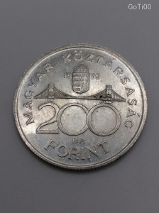 Ezüst pénz Magyar Köztársaság 200 Forint 1992 Ag500% 12gramm XVIII.