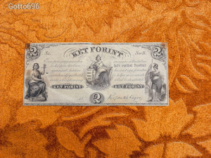 1852 -es ropogós Emigrációs Kossuth ezüst 2 Forint Szabadságharcos bankó Ritka !! (L0526)