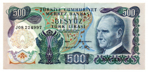 Törökország 500 Lira Bankjegy 1971 P190d J sorozat