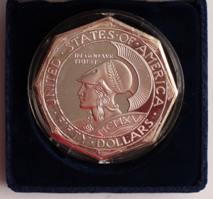 USA 50 dollár 1915 - ezüst fantázia utánveret - Ag.999, 155,5g, 5 uncia