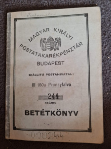 Magyar Királyi Postatakarékpénztár betétkönyv 1926