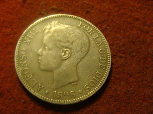Spanyol hatalmas ezüst 5 peseta 1898   25 gramm 0,900 37 mm