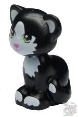 Lego Cat, Friends / Elves, Sitting with Lime Eyes, Dark Pink Nose and White Patches Pattern (Feli...