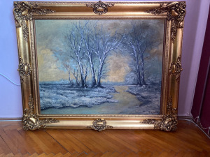 Margitay Tihamér 1859-1922 festő jelzett Téli táj olaj vászon hibátlan eredeti fa keretben