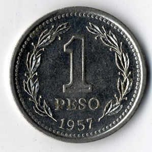 Argentína nikkel-acél 1 Peso 1957