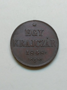 1 Krajcár, 1848. Magyar Királyi váltópénz. Extra állapot!