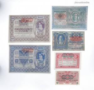 Deutschösterreich felülbélyegzett pecsétes korona sor 1-10.000 korona 1902-1918 szépek