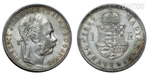 Ezüst pénz Ferenc József ezüst 1 Forint 1890 Fiume barokk címer K.B Ag900% 12.3 gramm 29 mm EF!