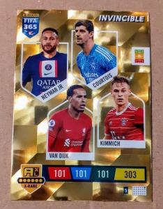 Invincible (Neymar, Courtois, Van Dijk, Kimmich) focis kártya Panini FIFA 365 2023